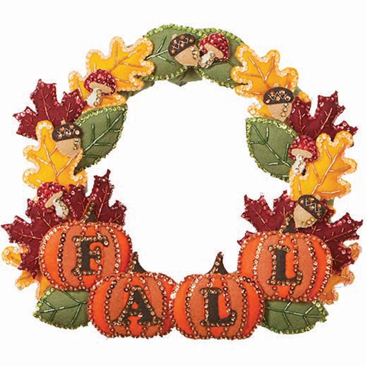 Herrschners The Colors Of Fall Wreath Felt & Sequin Kit 1 Herrschners The Colors Of Fall Wreath Felt & Sequin Kit