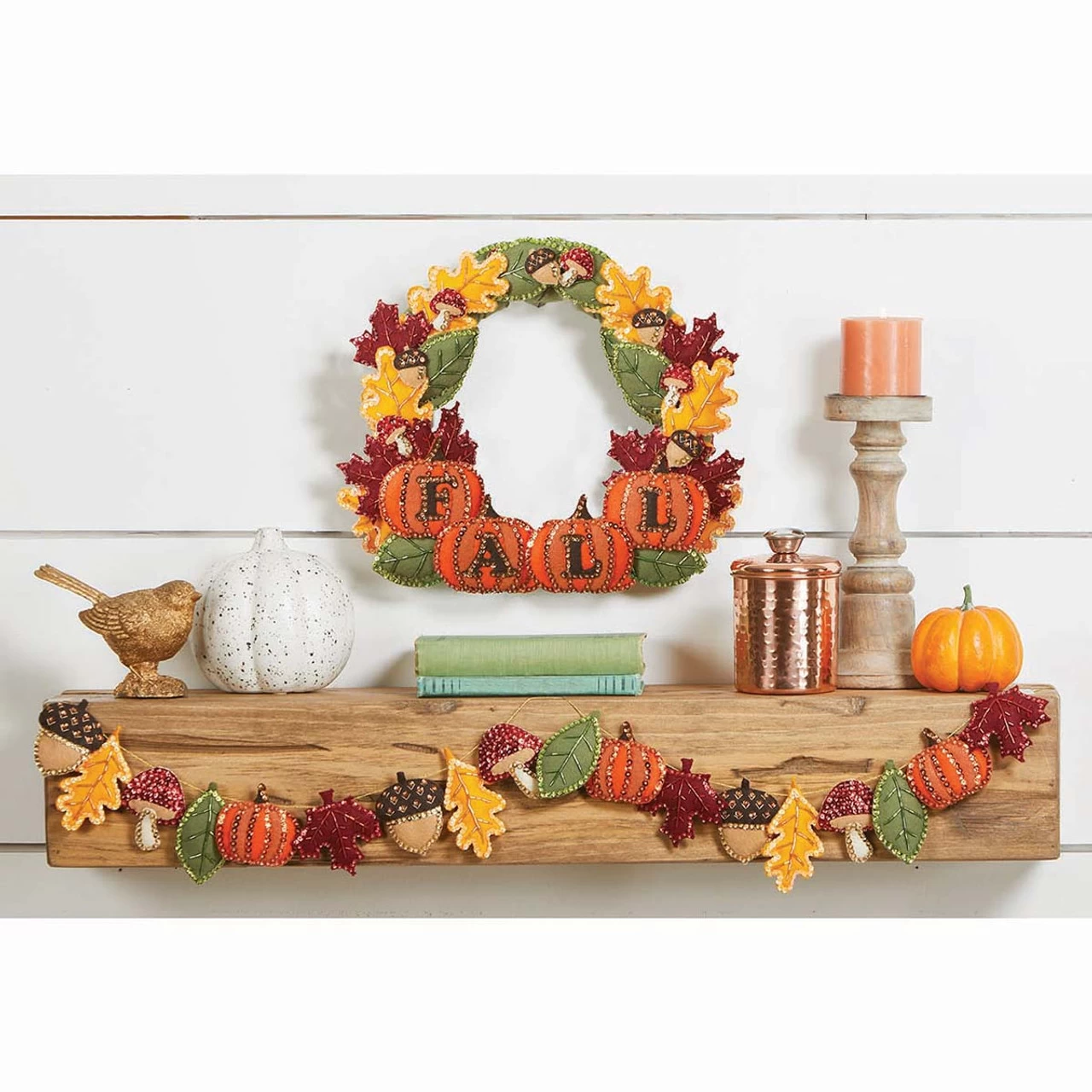 Herrschners Colors Of Fall Wreath & Garland, Set Of 2 Felt & Sequin Kit 1 Herrschners Colors Of Fall Wreath & Garland, Set Of 2 Felt & Sequin Kit