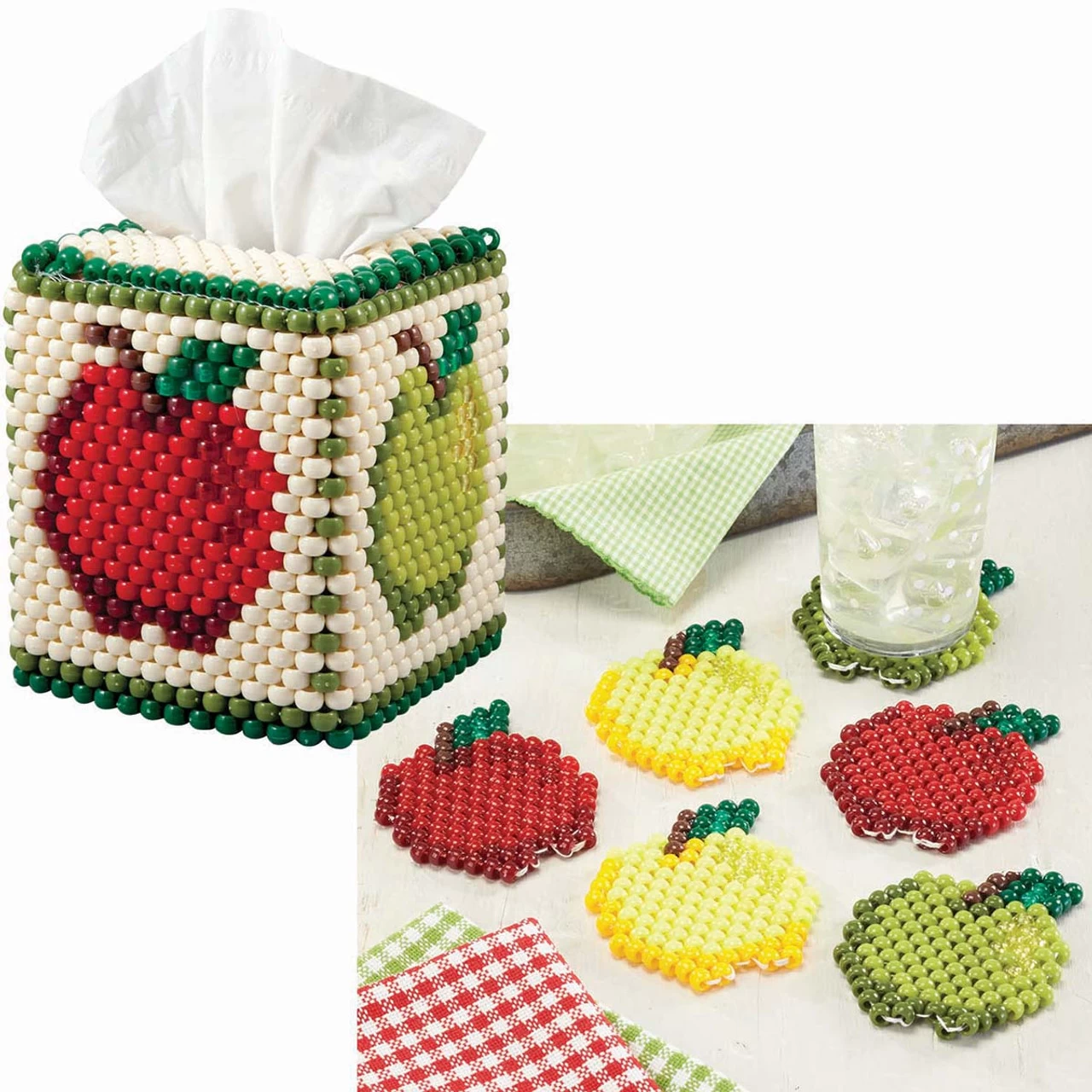 Herrschners Colorful Apples Tissue Box & Coasters, Set Of 2 Pony Bead Kit 1 Herrschners Colorful Apples Tissue Box & Coasters, Set Of 2 Pony Bead Kit