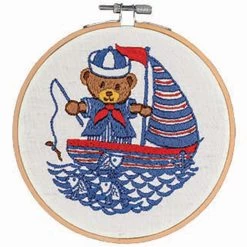 Craftways Teddy Blue Sailing Boat Hoop Stamped Embroidery Kit