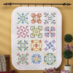 Herrschners Traditional Quilt Sampler Lap Quilt Stamped Cross-Stitch