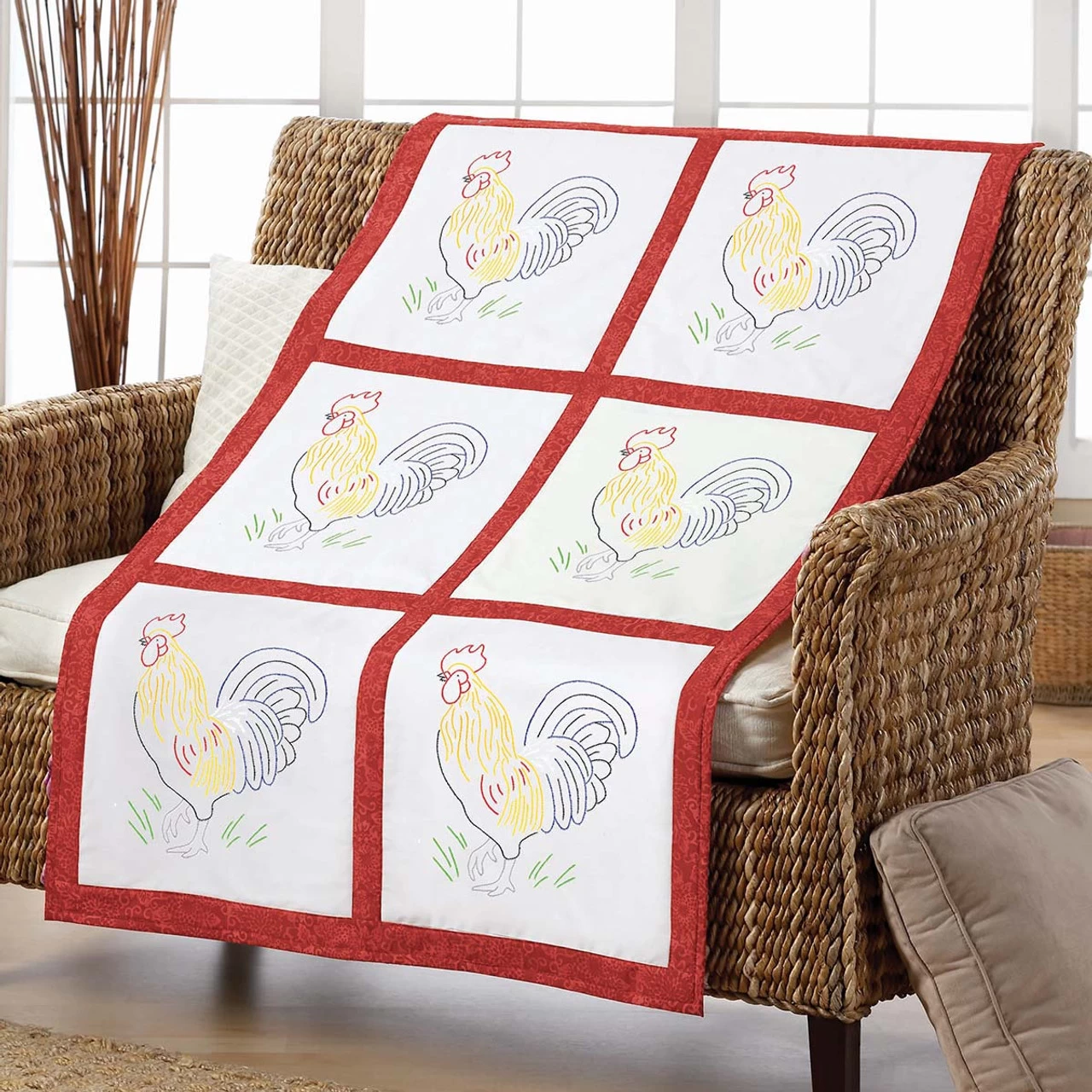 Herrschners Rooster Quilt Blocks Stamped Embroidery 2 Herrschners Rooster Quilt Blocks Stamped Embroidery - Image 2