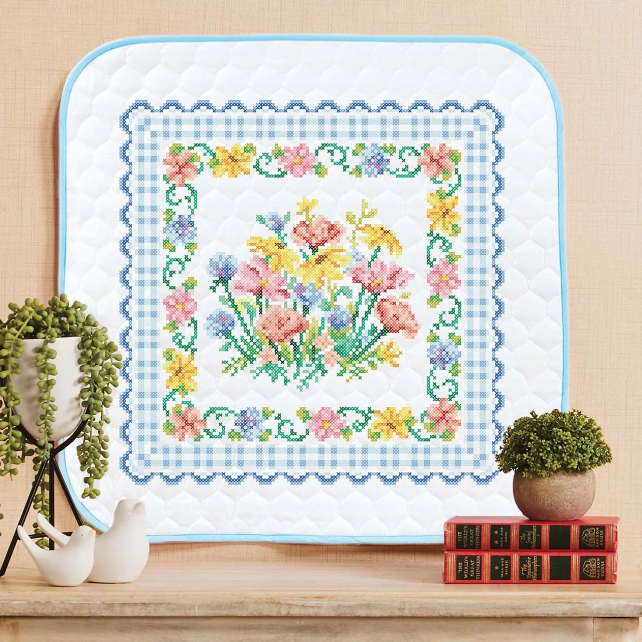 Herrschners Cottage Blooms Wall Hanging Stamped Cross-Stitch Kit 1 Herrschners Cottage Blooms Wall Hanging Stamped Cross-Stitch Kit