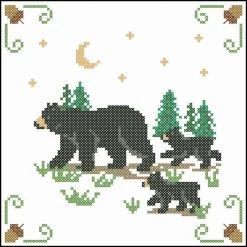 Herrschners Black Bear Quilt Blocks Stamped Cross-Stitch