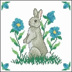 Herrschners Garden Bunny Quilt Blocks Stamped Cross-Stitch