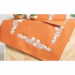 Nob Hill White Flowers Table Topper Stamped Embroidery Kit