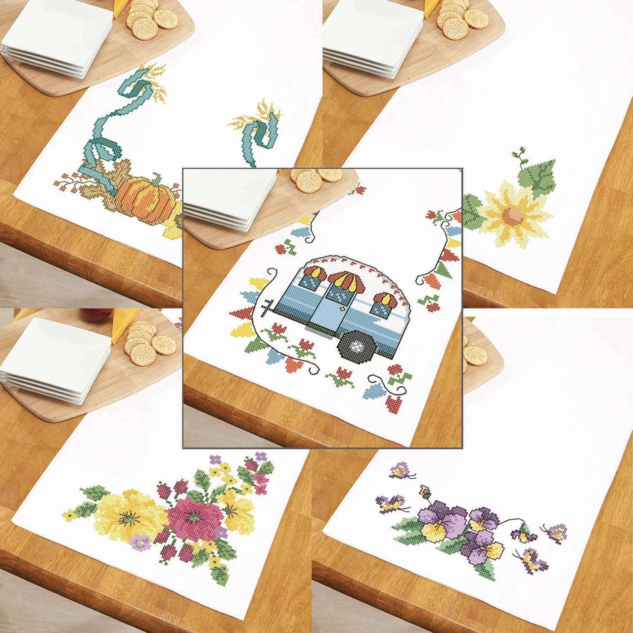 Herrschners Table Runner Assortment Set Stamped Cross-Stitch 1 Herrschners Table Runner Assortment Set Stamped Cross-Stitch