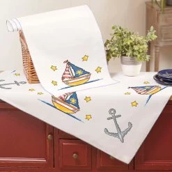 Herrschners Sailing The Sea Table Topper & Runner Stamped Cross-Stitch