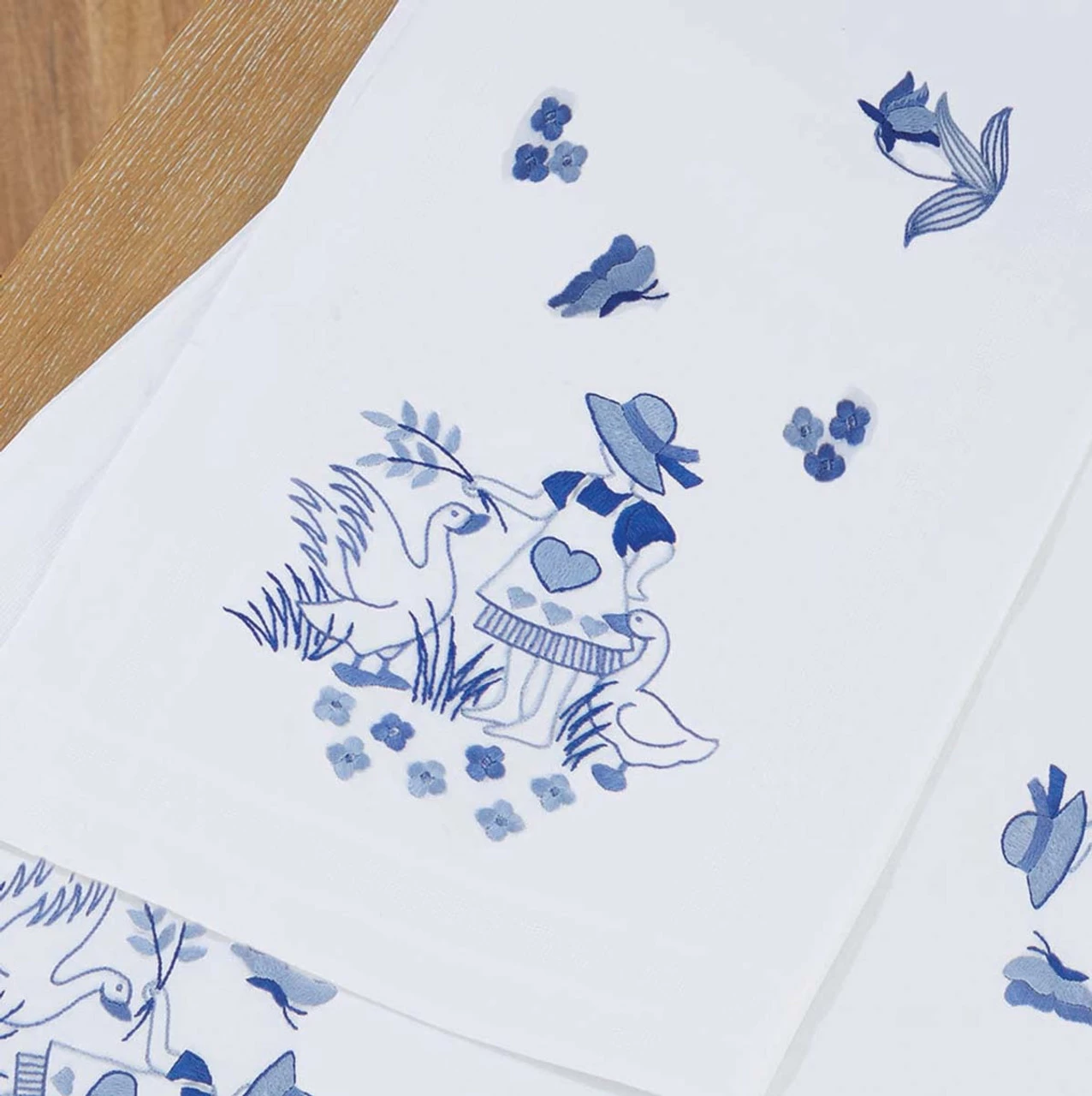 Nob Hill Blue Girl Table Runner Stamped Embroidery Kit 1 Nob Hill Blue Girl Table Runner Stamped Embroidery Kit