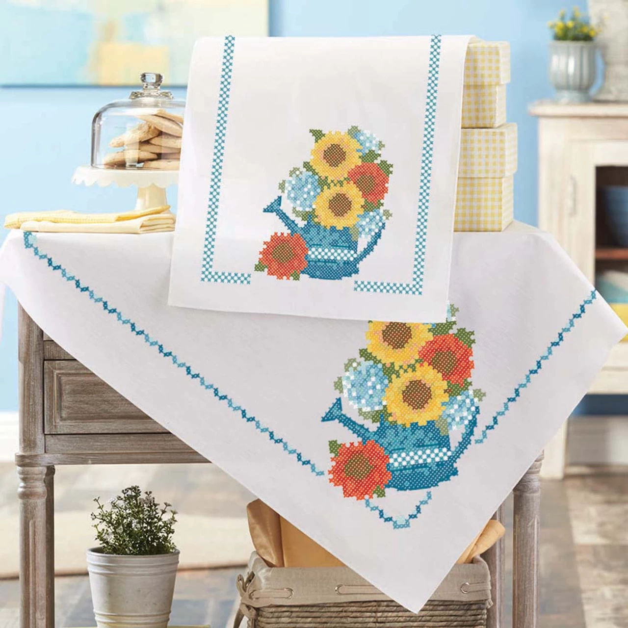 Herrschners Country Welcome Table Topper & Table Runner Stamped Cross-Stitch 1 Herrschners Country Welcome Table Topper & Table Runner Stamped Cross-Stitch