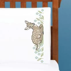 Herrschners Fawn Pillowcase Pair Stamped Cross-Stitch
