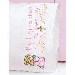 Herrschners Now I Lay Me Down Girl's Pillowcase Stamped Cross-Stitch Kit