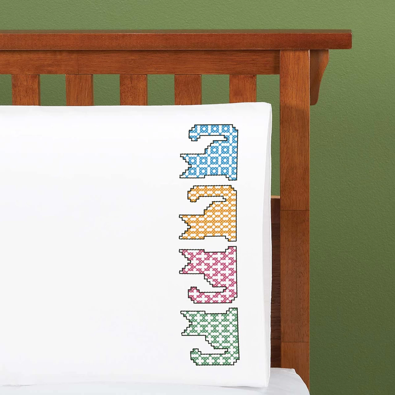 Herrschners Patchwork Kittens Pillowcase Pair Stamped Cross-Stitch 1 Herrschners Patchwork Kittens Pillowcase Pair Stamped Cross-Stitch