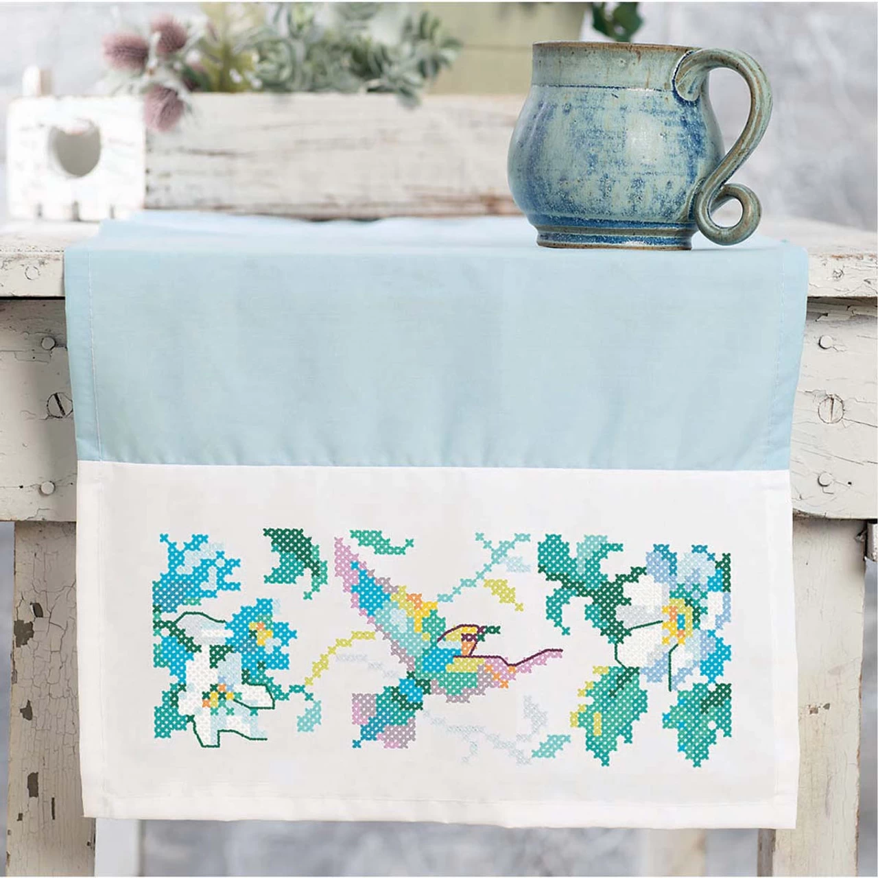 Herrschners Garden Paradise Dresser Scarf Stamped Cross-Stitch 1 Herrschners Garden Paradise Dresser Scarf Stamped Cross-Stitch