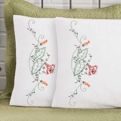 Herrschners Evelyn Pillowcase Pair Stamped Embroidery