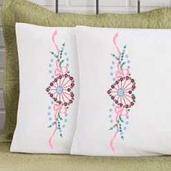 Herrschners Josephine Pillowcase Pair Stamped Embroidery