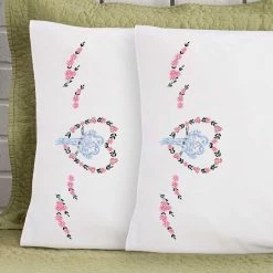 Herrschners Beverly Pillowcase Pair Stamped Embroidery