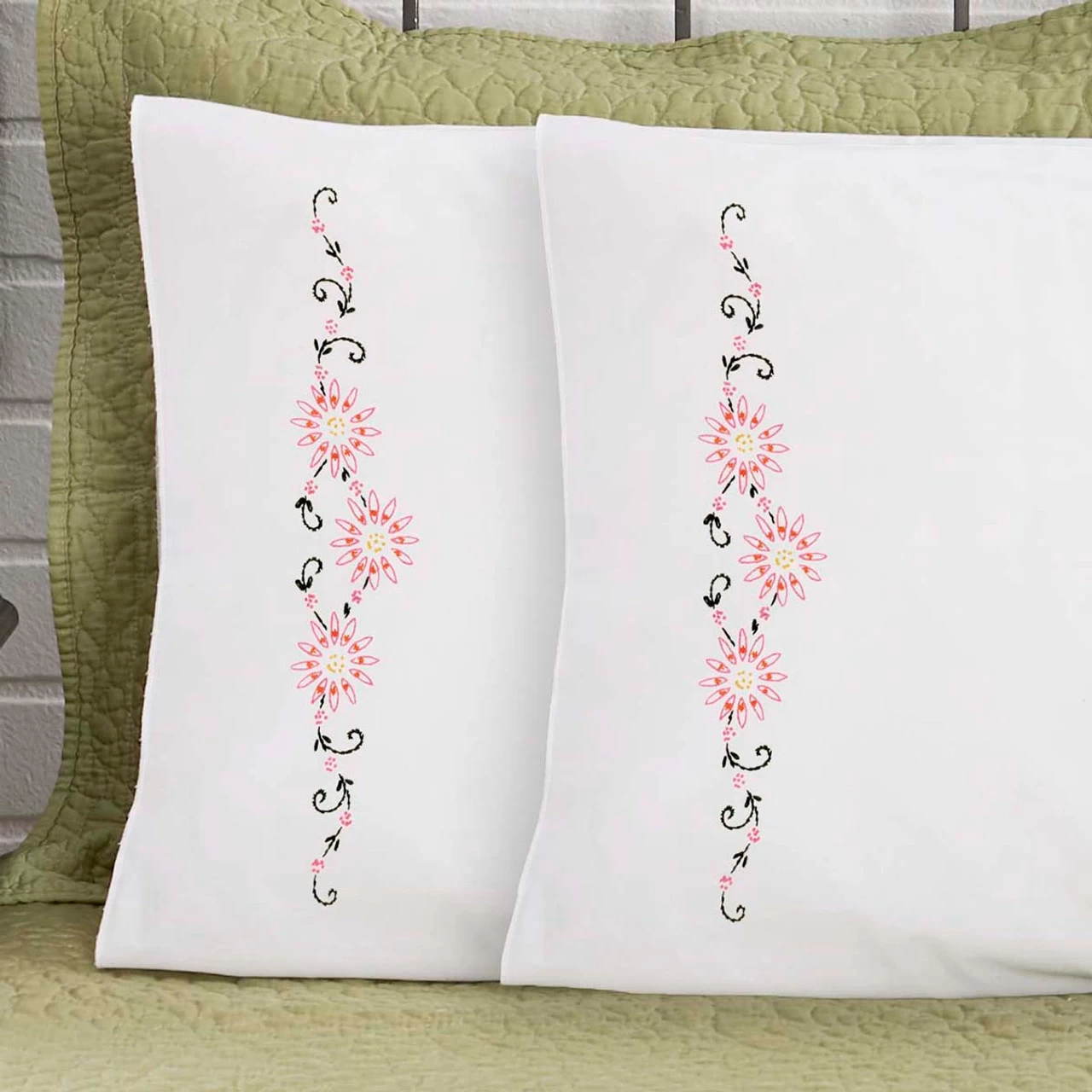 Herrschners Marlena Pillowcase Pair Stamped Embroidery 1 Herrschners Marlena Pillowcase Pair Stamped Embroidery