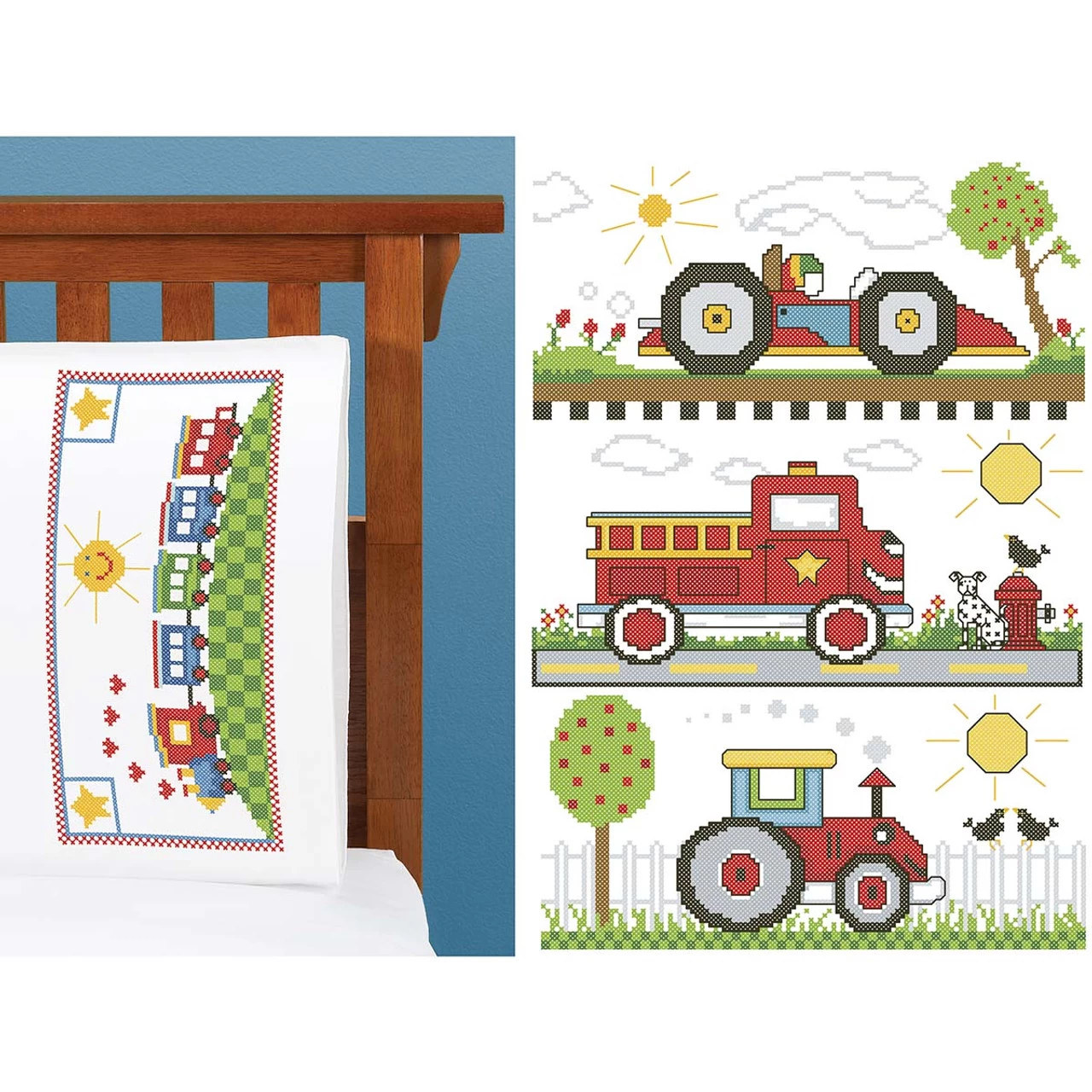 Herrschners Boys Pillowcase Assortment Set Stamped Cross-Stitch 1 Herrschners Boys Pillowcase Assortment Set Stamped Cross-Stitch