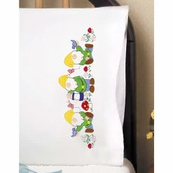 Design Works Gnomes Pillowcase Pair Stamped Embroidery