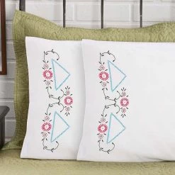 Herrschners Virginia Pillowcase Pair Stamped Embroidery