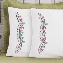 Herrschners Adela Pillowcase Pair Stamped Embroidery
