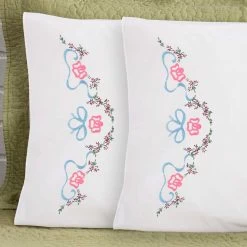 Herrschners Caroline Pillowcase Pair Stamped Embroidery