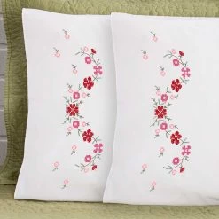 Herrschners Alma Pillowcase Pair Stamped Embroidery
