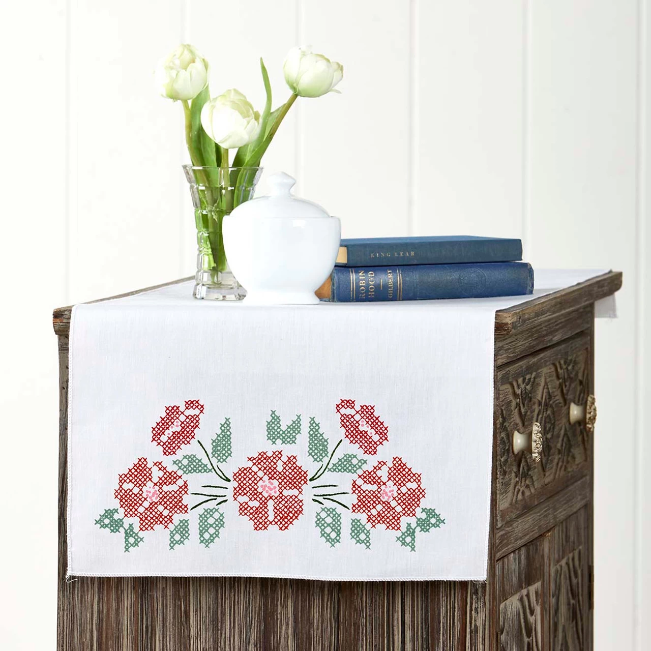 Herrschners Alice Dresser Scarf Stamped Cross-Stitch Or Stamped Embroidery 1 Herrschners Alice Dresser Scarf Stamped Cross-Stitch Or Stamped Embroidery
