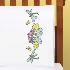 Herrschners Wildflower Pillowcase Pair Stamped Cross-Stitch