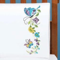 Herrschners Butterfly Bough Pillowcase Pair Stamped Cross-Stitch