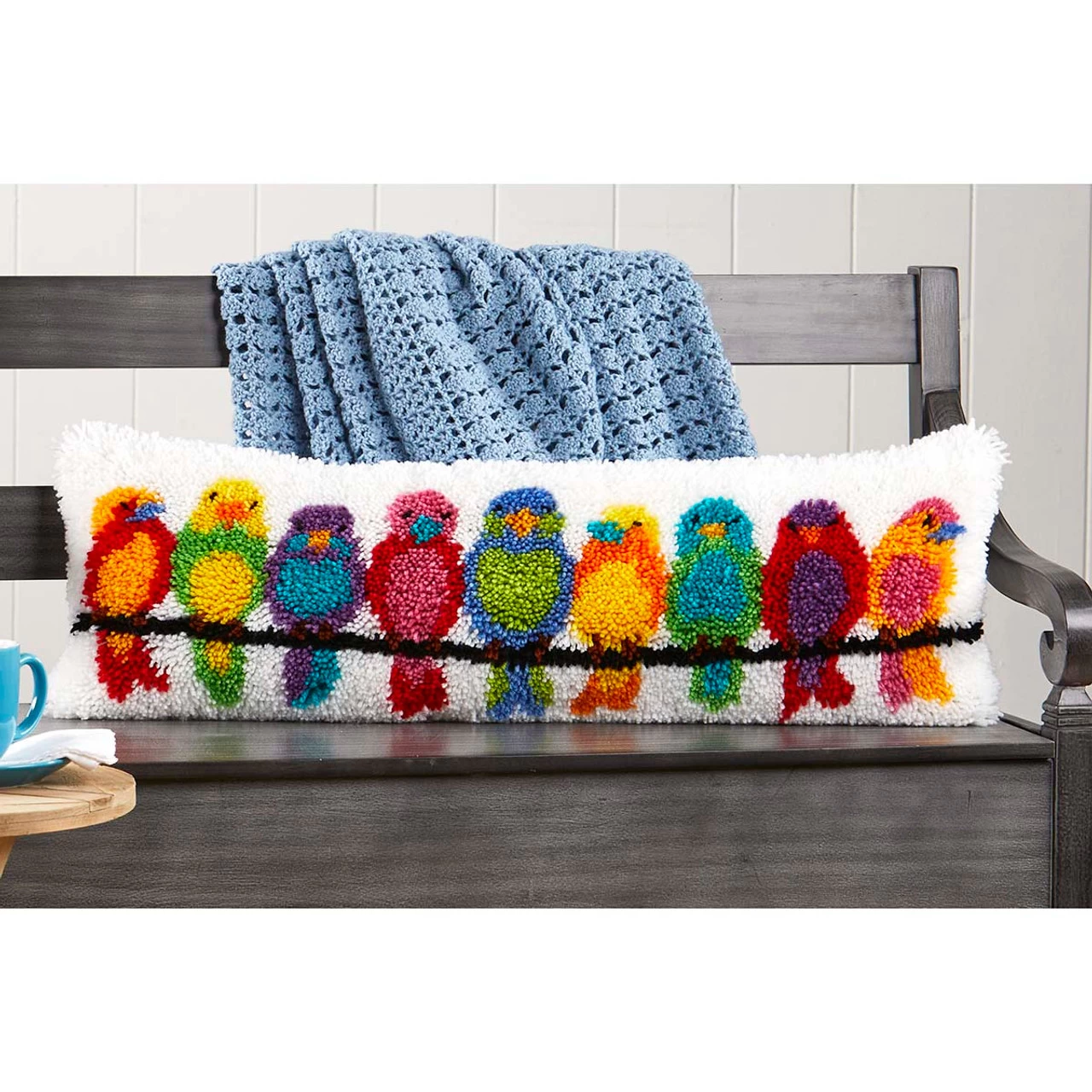 Herrschners Birds Of A Feather Bench Pillow Latch Hook Kit 1 Herrschners Birds Of A Feather Bench Pillow Latch Hook Kit