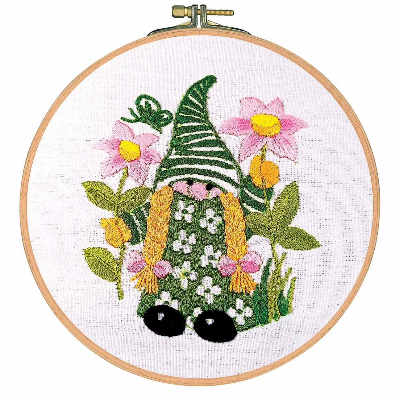 Craftways Green Gnome Flower Girl Hoop Stamped Embroidery Kit 1 Craftways Green Gnome Flower Girl Hoop Stamped Embroidery Kit