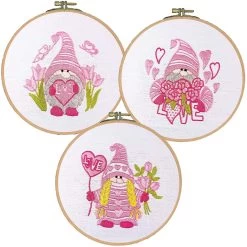Craftways Pink Gnome Hoop Set Stamped Embroidery