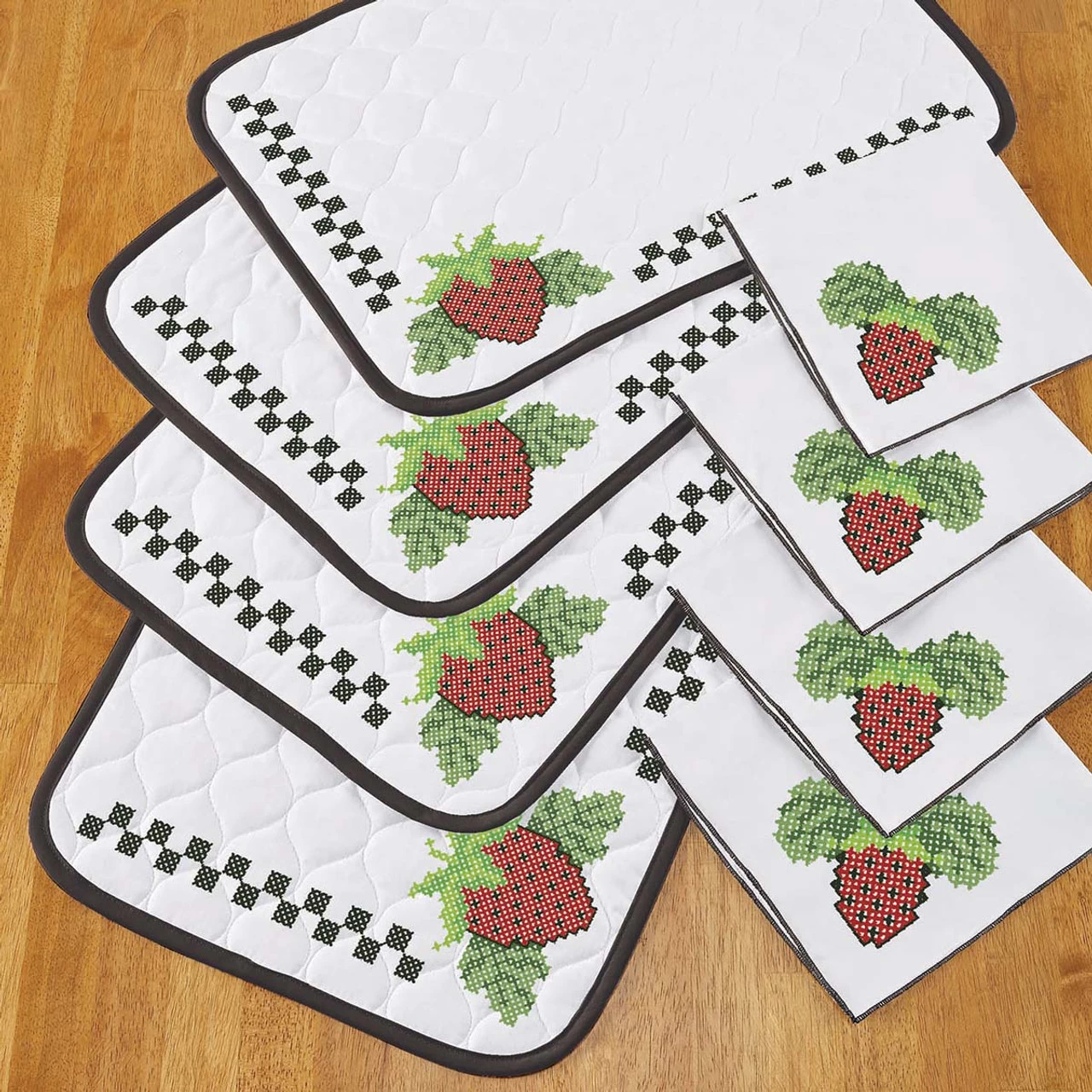 Herrschners Sweet Strawberries Place Mats & Napkins Stamped Cross-Stitch 1 Herrschners Sweet Strawberries Place Mats & Napkins Stamped Cross-Stitch