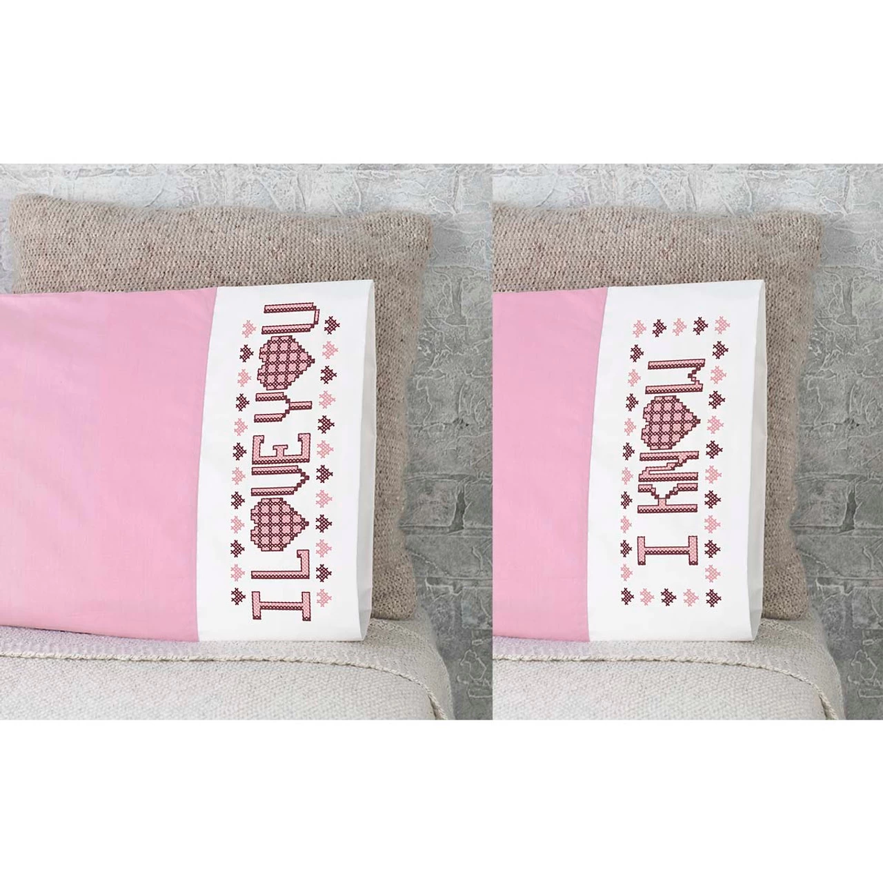 Herrschners I Love You, I Know Pillowcase Pair Stamped Cross-Stitch 1 Herrschners I Love You, I Know Pillowcase Pair Stamped Cross-Stitch