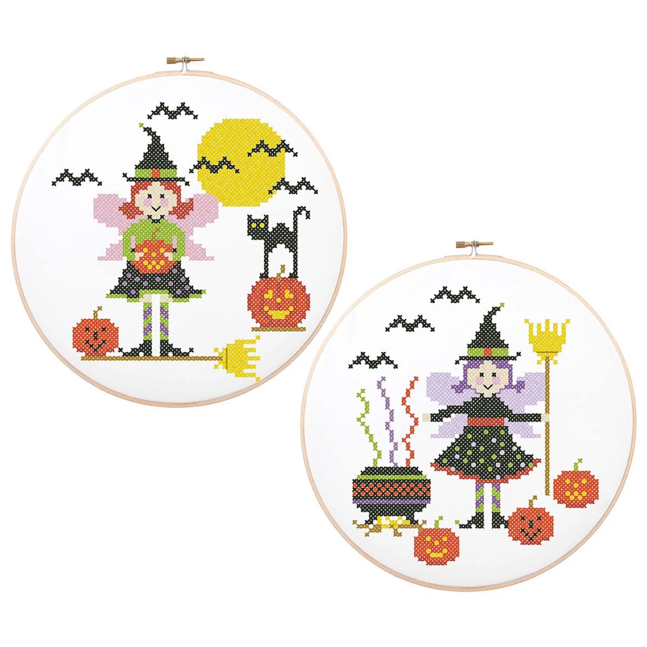 Herrschners Trick Or Treat Fairies Hoops Stamped Cross-Stitch Kit 1 Herrschners Trick Or Treat Fairies Hoops Stamped Cross-Stitch Kit