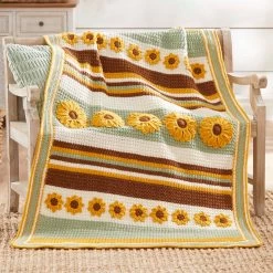 Herrschners Sunflowers & Stripes Afghan Crochet Kit