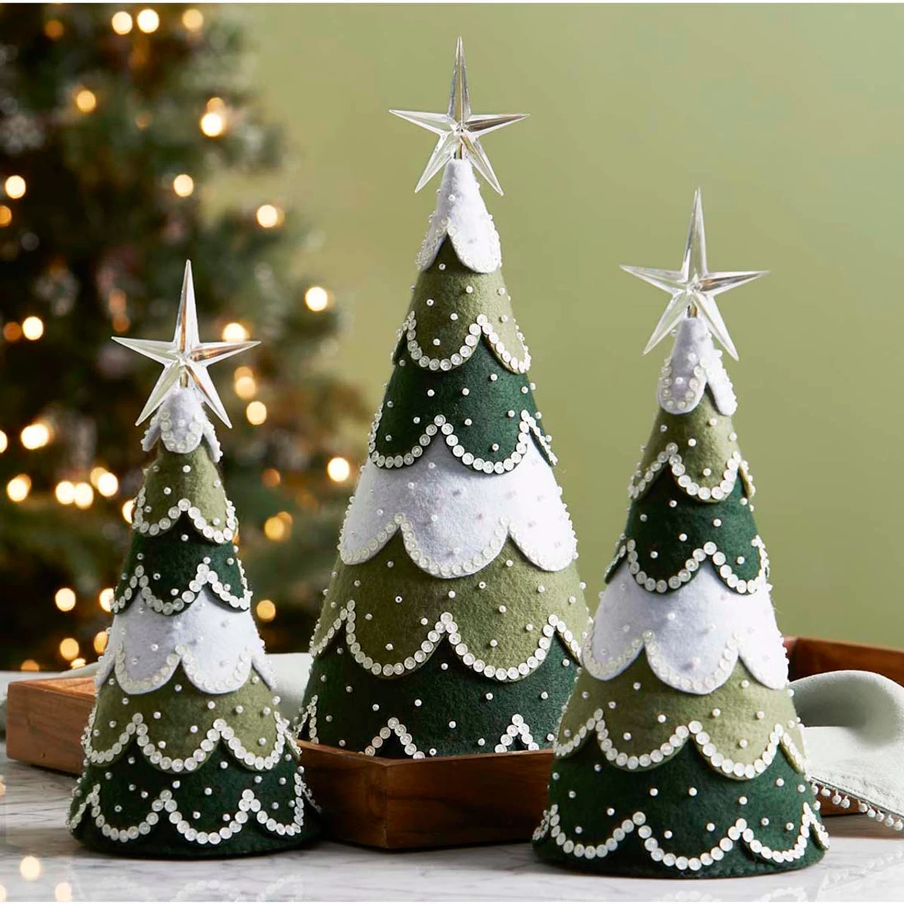 Herrschners Snowy Pines Shelf Sitters Felt & Sequin Kit 1 Herrschners Snowy Pines Shelf Sitters Felt & Sequin Kit