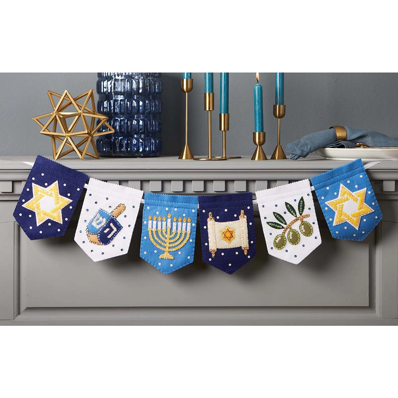 Herrschners Joyous Hanukkah Celebration Banner Felt & Sequin Kit 1 Herrschners Joyous Hanukkah Celebration Banner Felt & Sequin Kit