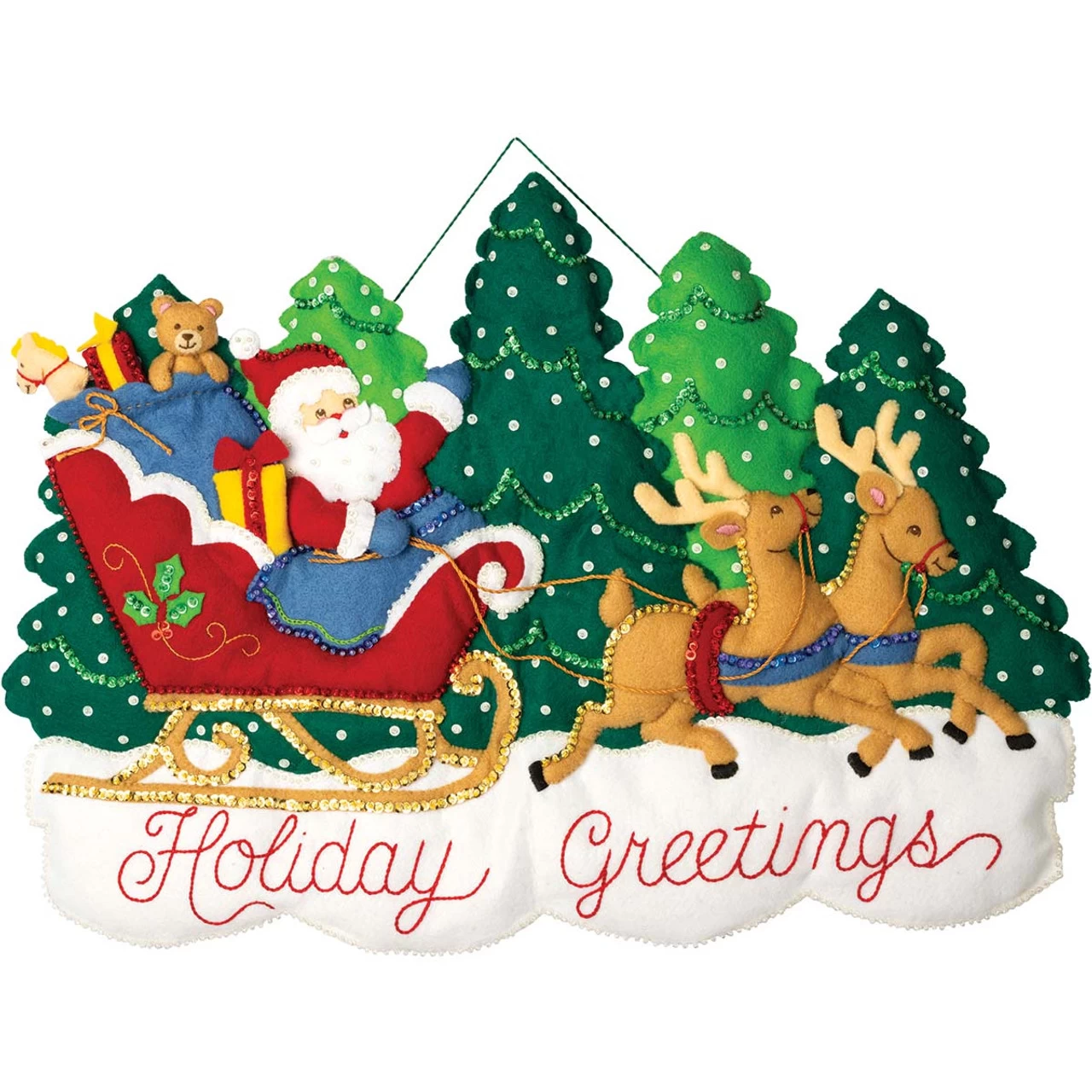 Bucilla Holiday Greetings Wall Hanging Felt & Sequin Kit 1 Bucilla Holiday Greetings Wall Hanging Felt & Sequin Kit