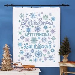 Herrschners Let It Snow Lap Quilt Top Stamped Cross-Stitch Kit