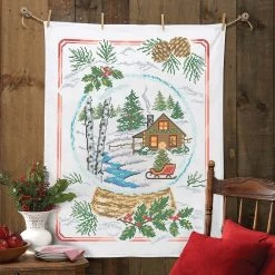 Herrschners Northwoods Snowglobe Lap Quilt Top Stamped Cross-Stitch Kit
