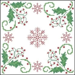 Herrschners Winter Holly Quilt Block Stamped Cross-Stitch
