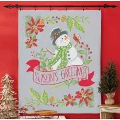 Herrschners Seasons Greeting Lap Quilt Top Stamped Cross-Stitch