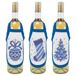 Herrschners Winter Blue Bottle Aprons Stamped Cross-Stitch