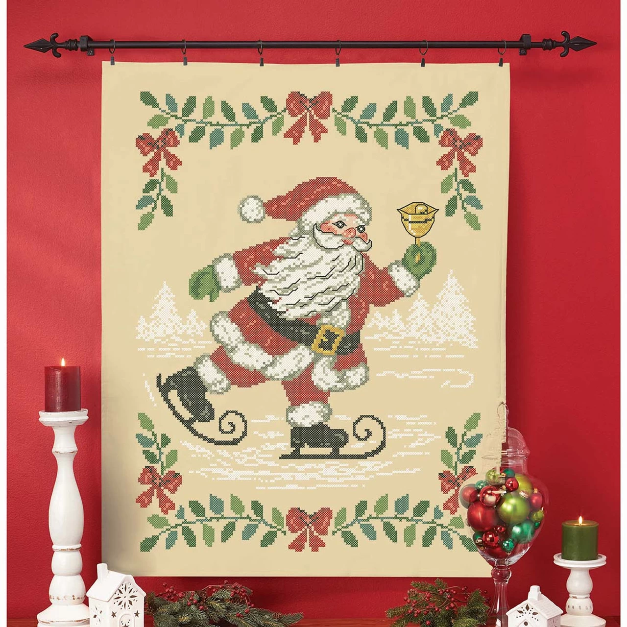 Herrschners Santa On Skates Lap Quilt Top Stamped Cross-Stitch Kit 1 Herrschners Santa On Skates Lap Quilt Top Stamped Cross-Stitch Kit