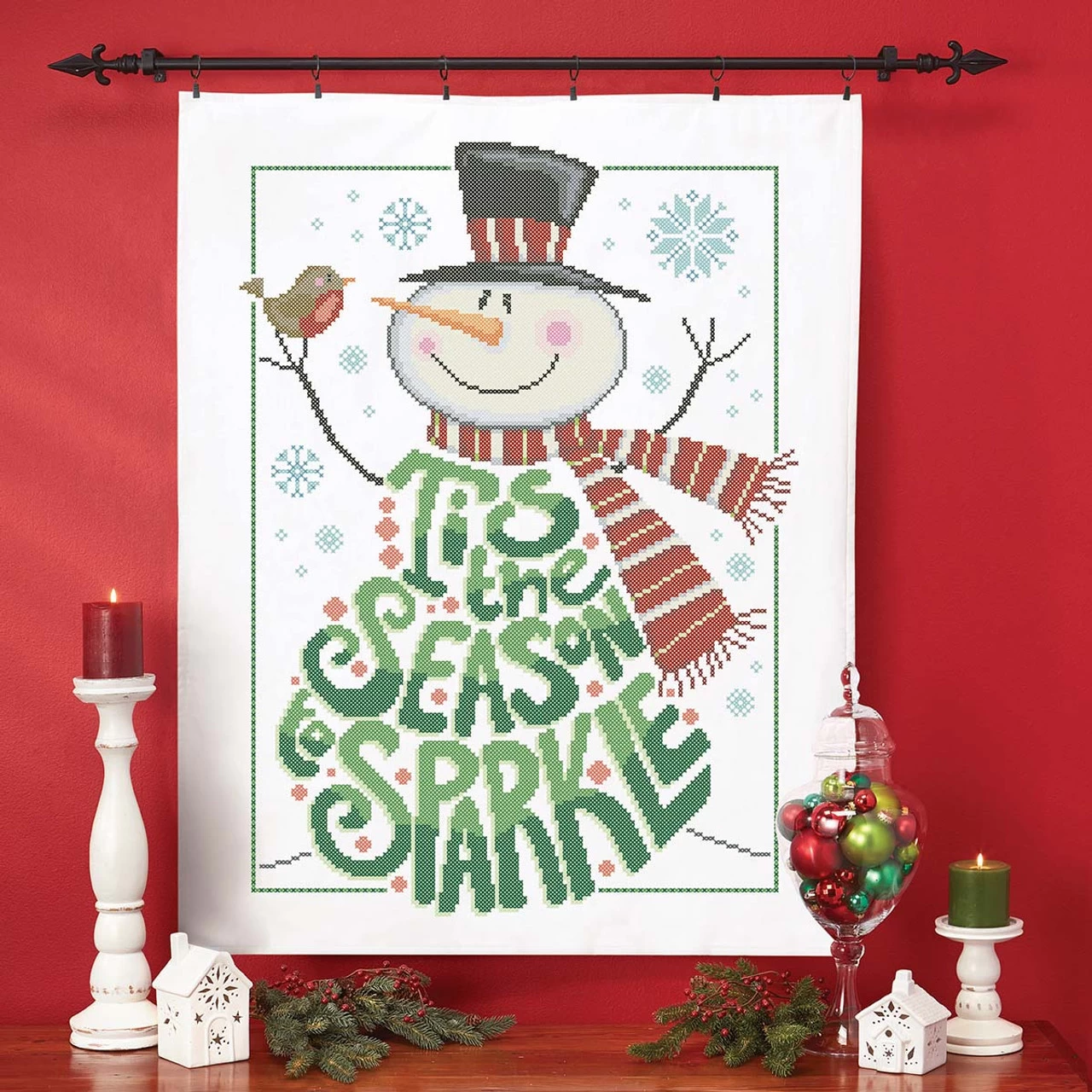 Herrschners Tis The Season To Sparkle Lap Quilt Top, Finishing Kit, & Hanger Set Stamped Cross-Stitch 1 Herrschners Tis The Season To Sparkle Lap Quilt Top, Finishing Kit, & Hanger Set Stamped Cross-Stitch