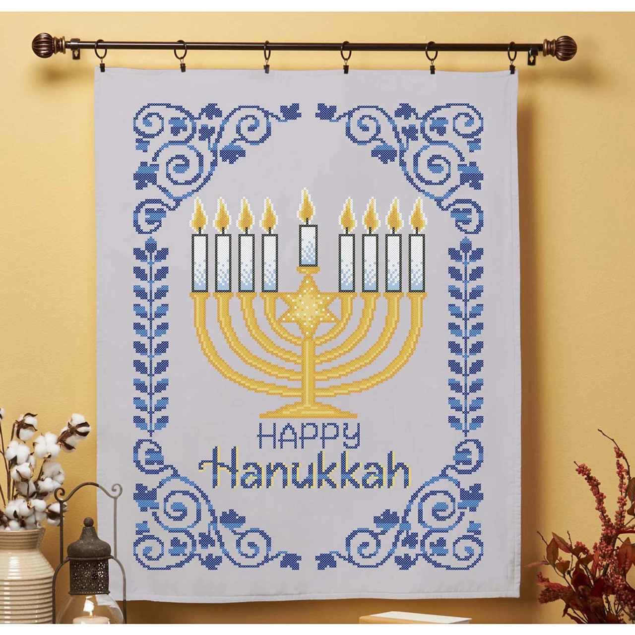 Herrschners Happy Hanukkah Lap Quilt Stamped Cross-Stitch Kit 1 Herrschners Happy Hanukkah Lap Quilt Stamped Cross-Stitch Kit