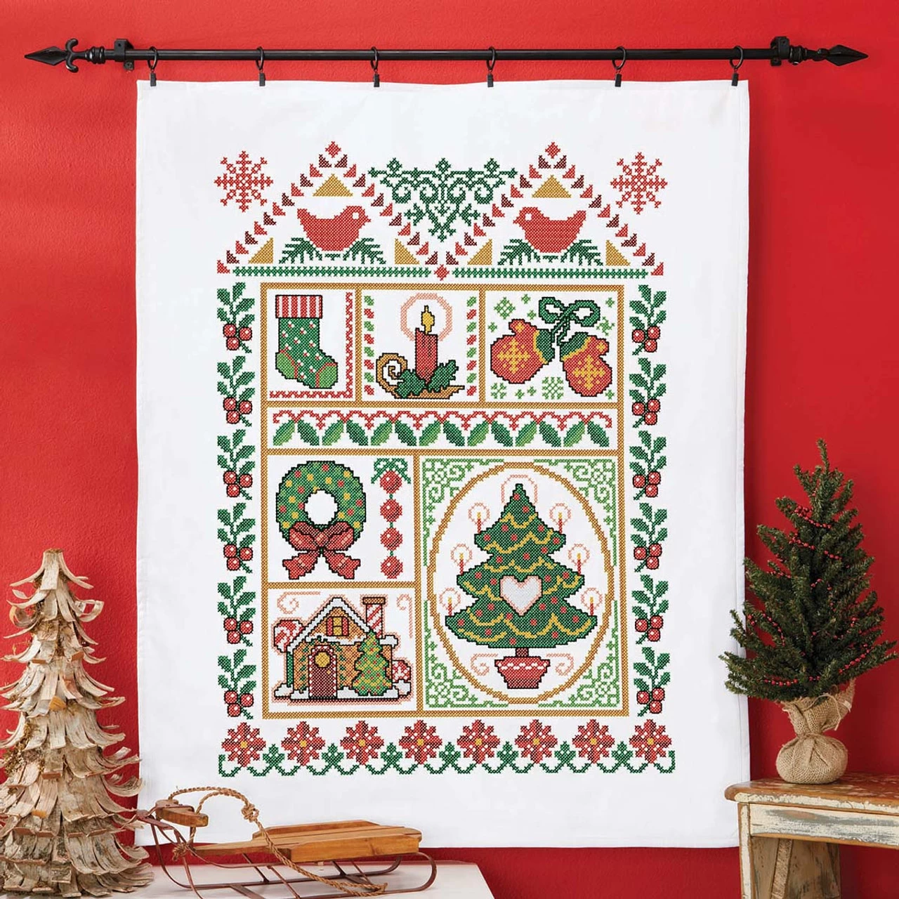 Herrschners Christmas Sampler Lap Quilt Top Stamped Cross-Stitch Kit 1 Herrschners Christmas Sampler Lap Quilt Top Stamped Cross-Stitch Kit